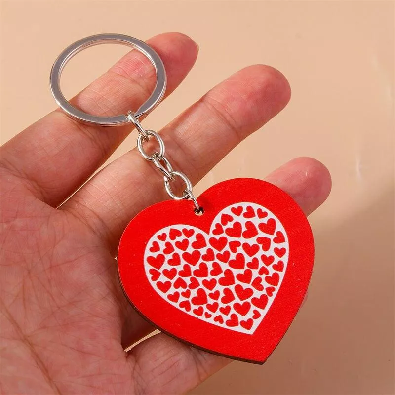 Cute Wooden Love Heart Pendant Keychains for Women Men Car Key Handbag Purse Hanging Keyrings Accessories DIY Jewelry Gifts